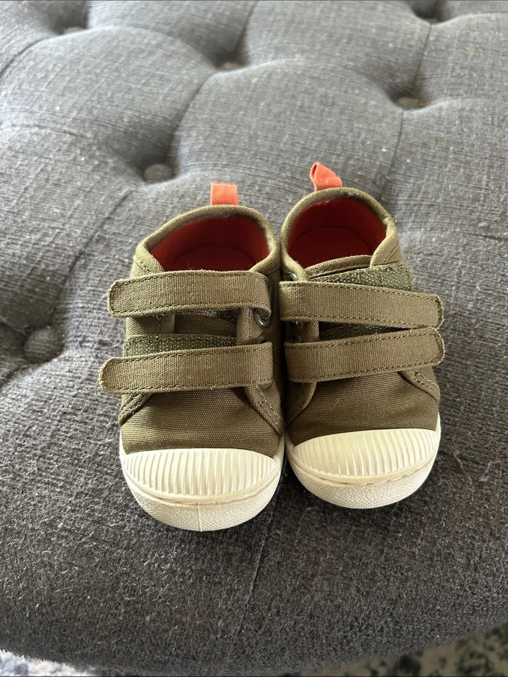 jumping beans Olive Green Canvas Sneakers with Orange Pull Tab